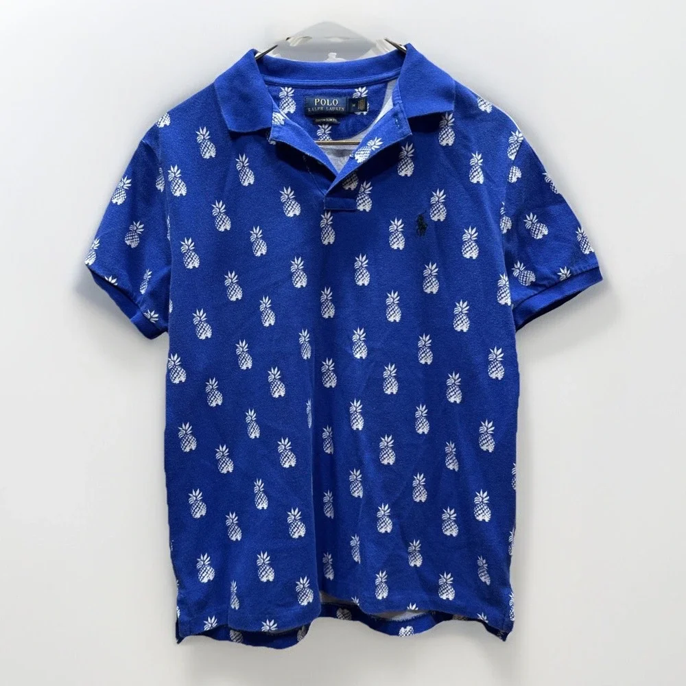 Polo Ralph Lauren Polo Shirt Mens M Blue Pineapples Cotton Custom Slim‎ Fit